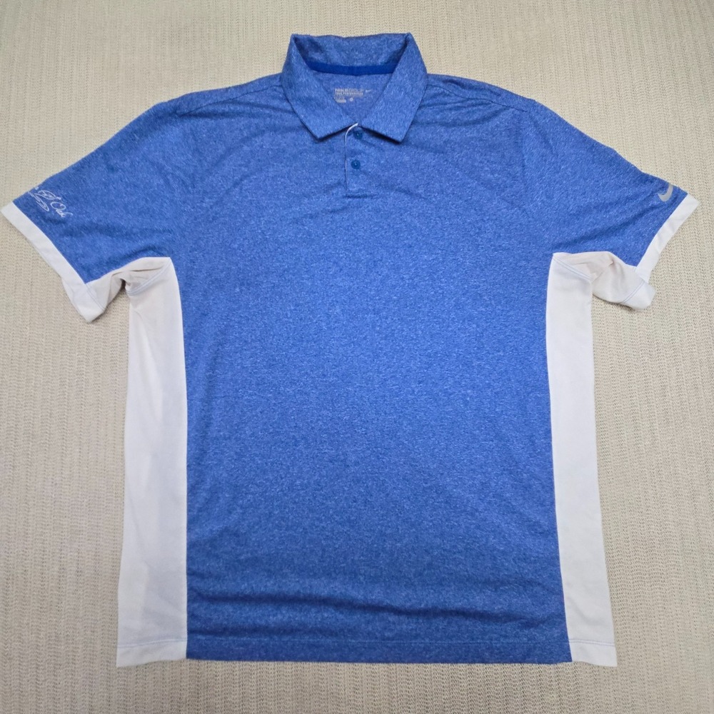 Nike Golf Polo Shirt Mens XL Blue White Short Sleeve Fallen Oak Course Dri-Fit